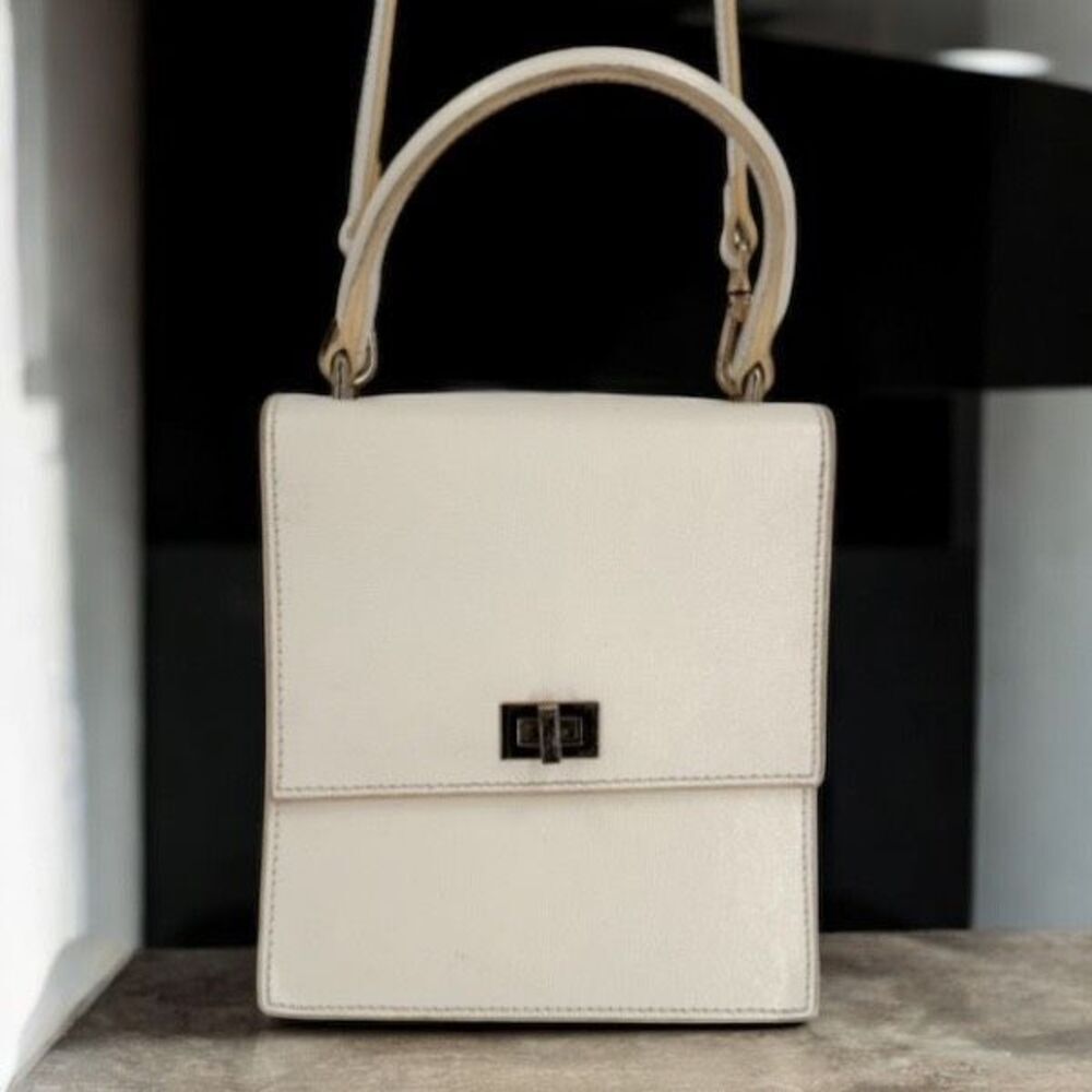 Neely & Chloe No 19 Mini Lady Bag White Saffiano Leather Crossbody Hand‎ bag